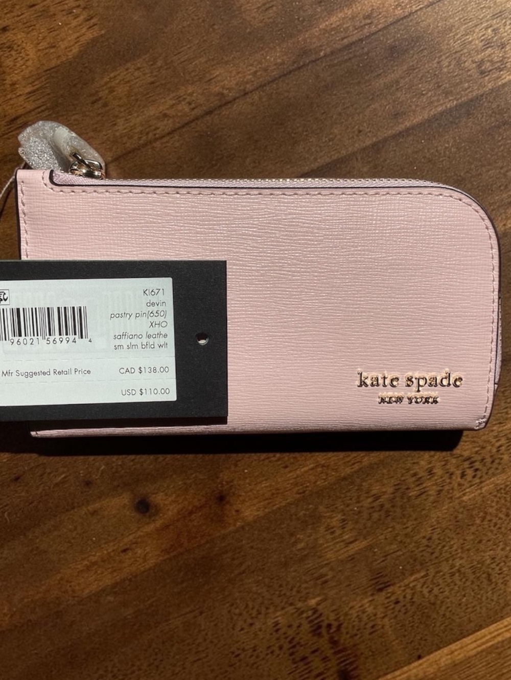 Kate Spade Devin Small Slim Bifold Wallet in Pastry Pink, NWT